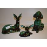 Green Glazed Pottery Deer and a Poodle