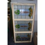Large Three Panel Coloured Glass Lead Glazed Window Pane
