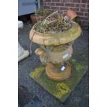 Iron Stoneware Garden Urn with Britannia Head Handles