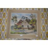 Framed Oil on Canvas "Countryside Cottage"