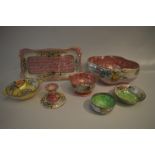 Seven Pieces of Maling Pottery: Fruit Bowl, Small Bowls, Candlestick