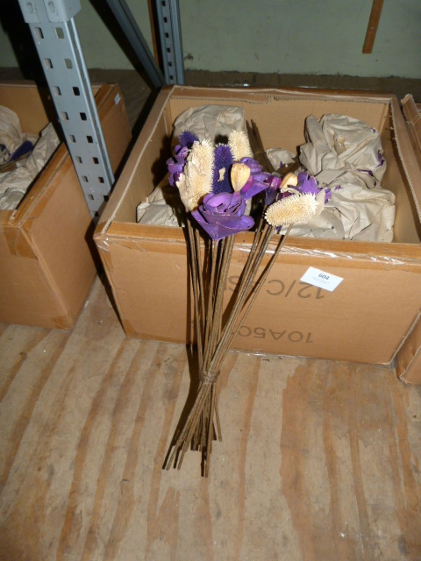 *Box Containing Twelve Bunches of Purple and Natural Floral Decorations with Seed Heads