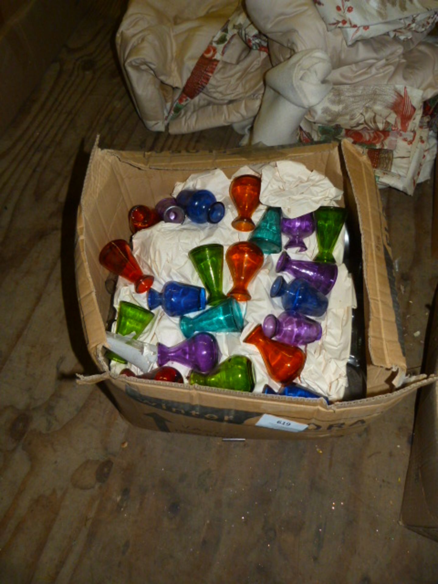 *Box Containing Coloured Glass Vases