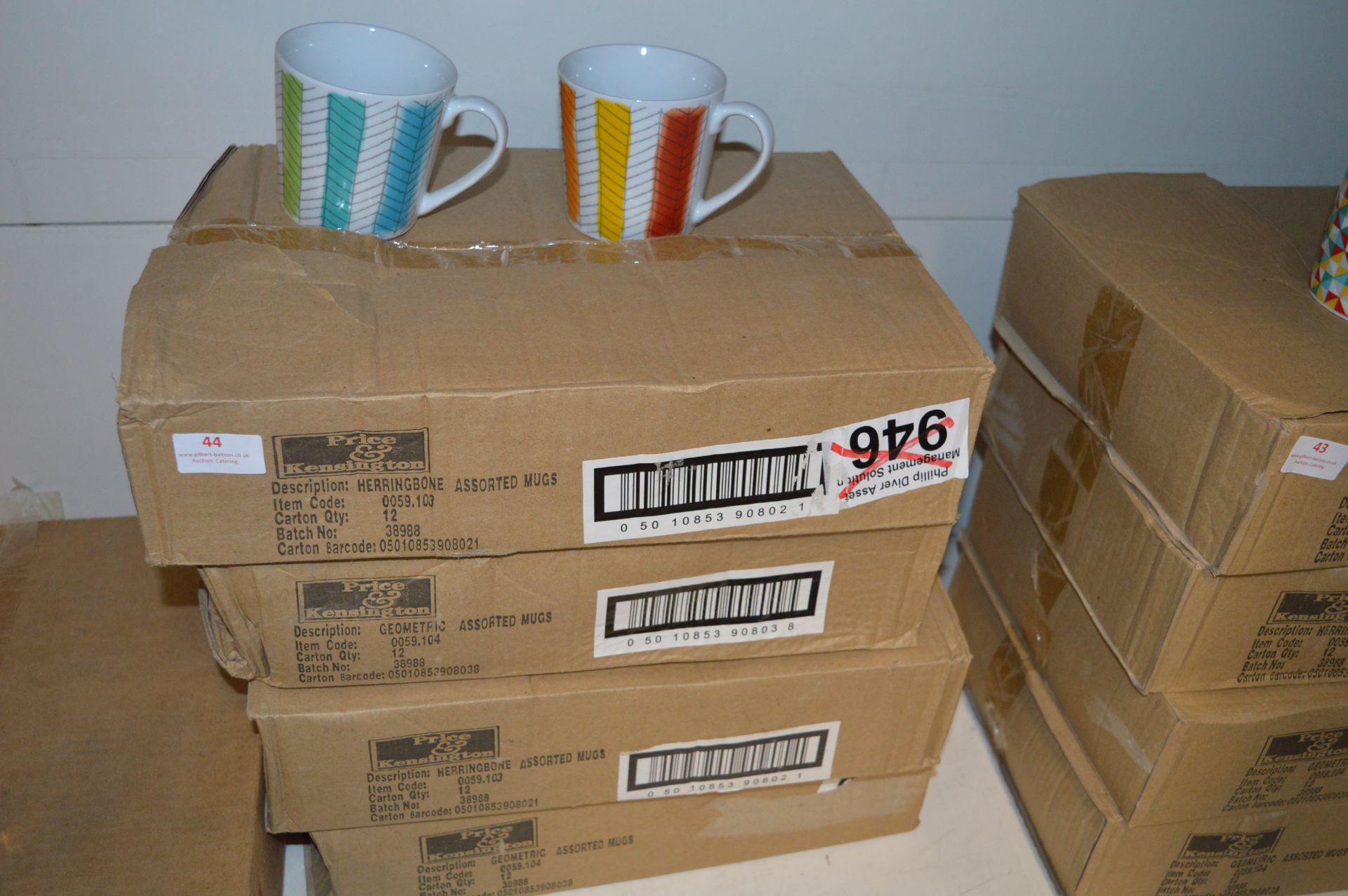 *Four Boxes Containing Twelve Geometric Mugs