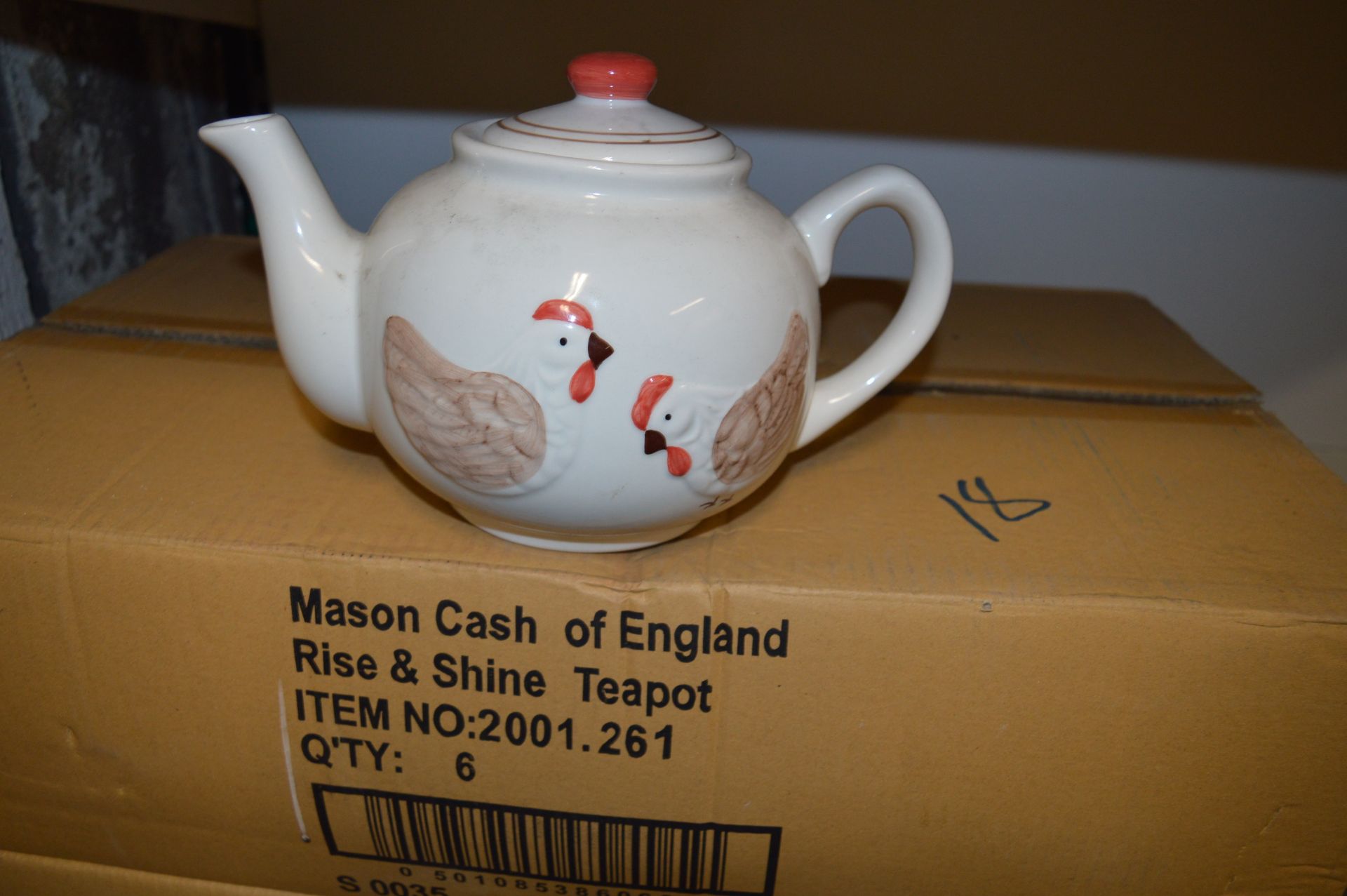 *Box Containing Six Mason Cash of England Rise and Shine Teapots