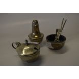 Silver Condiment Set "JC Birmingham 1930" with Two Mustard and Coffee Spoons