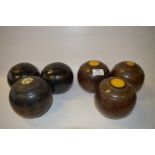 Two Sets of Three Bowling Woods