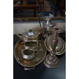 Silver Plated Queen Anne Tea Set, Trays, Dishes, Candlesticks