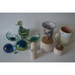 Poole Pottery; Condiment Set, Vase, Mug and Murano Paperweights