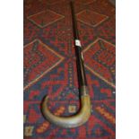 Horn Handled and Silver Banded Ebonised Walking Cane