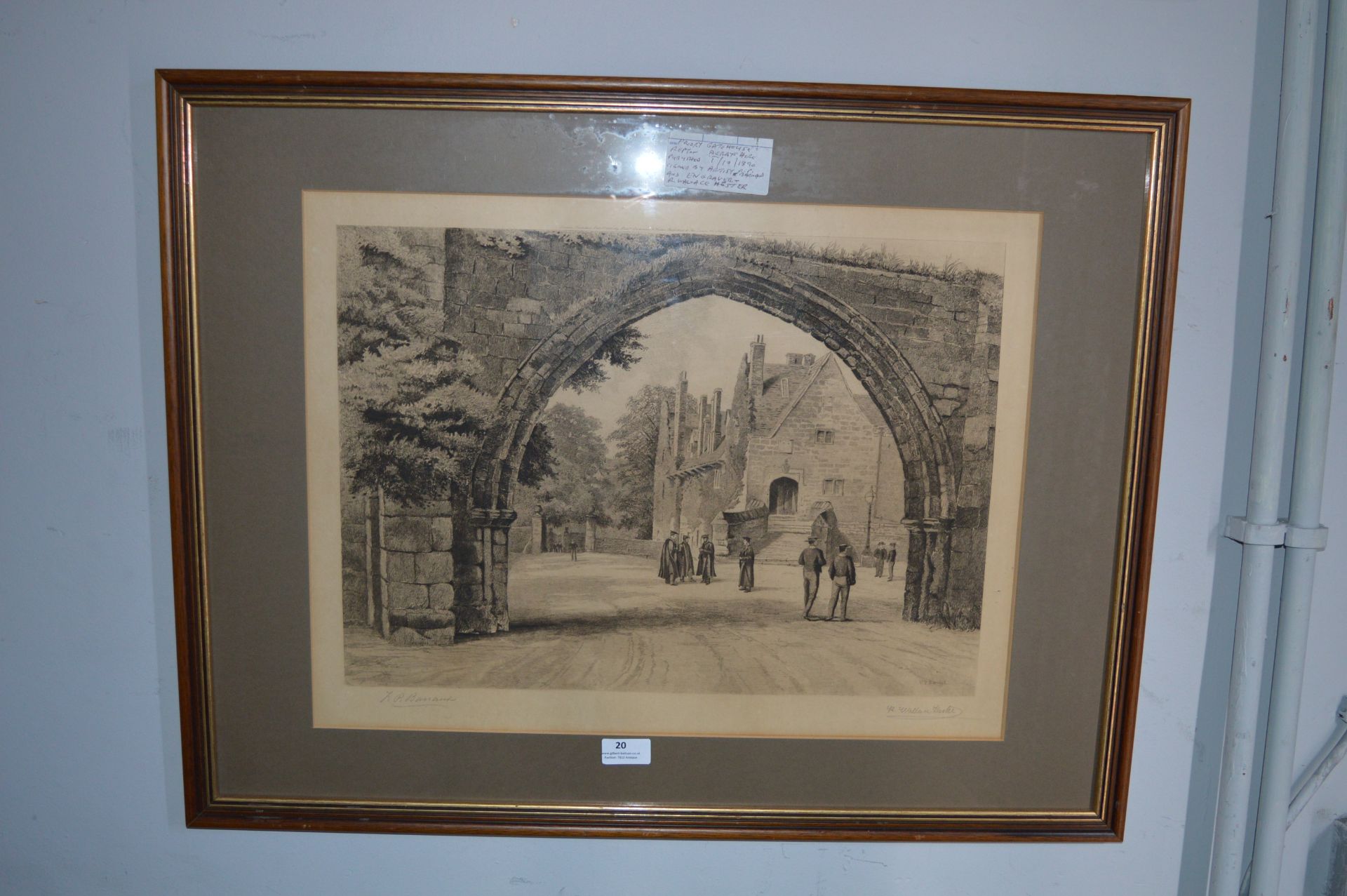 Framed Engraving "Priory Gatehouse Recton" Signed by Artist and Engraver