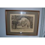 Framed Engraving "Priory Gatehouse Recton" Signed by Artist and Engraver