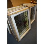 Ten Lead Glazed Coloured Glass Window Panels