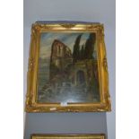 Gilt Framed Oil on Board "Castle Ruins" Signed P.Grob 1936