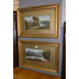 Pair of Gilt Framed Oil Paintings "Mountain Lake Scenes"