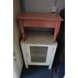 Pine and Wire Mesh Meat Safe and a Small Painted Side Table
