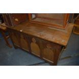 Church Vestry Table with Gothic Paneled Front and Undershelf