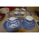 Blue & White Willow Patterned Part Tea Set, Meat Plates and Dinner Plates