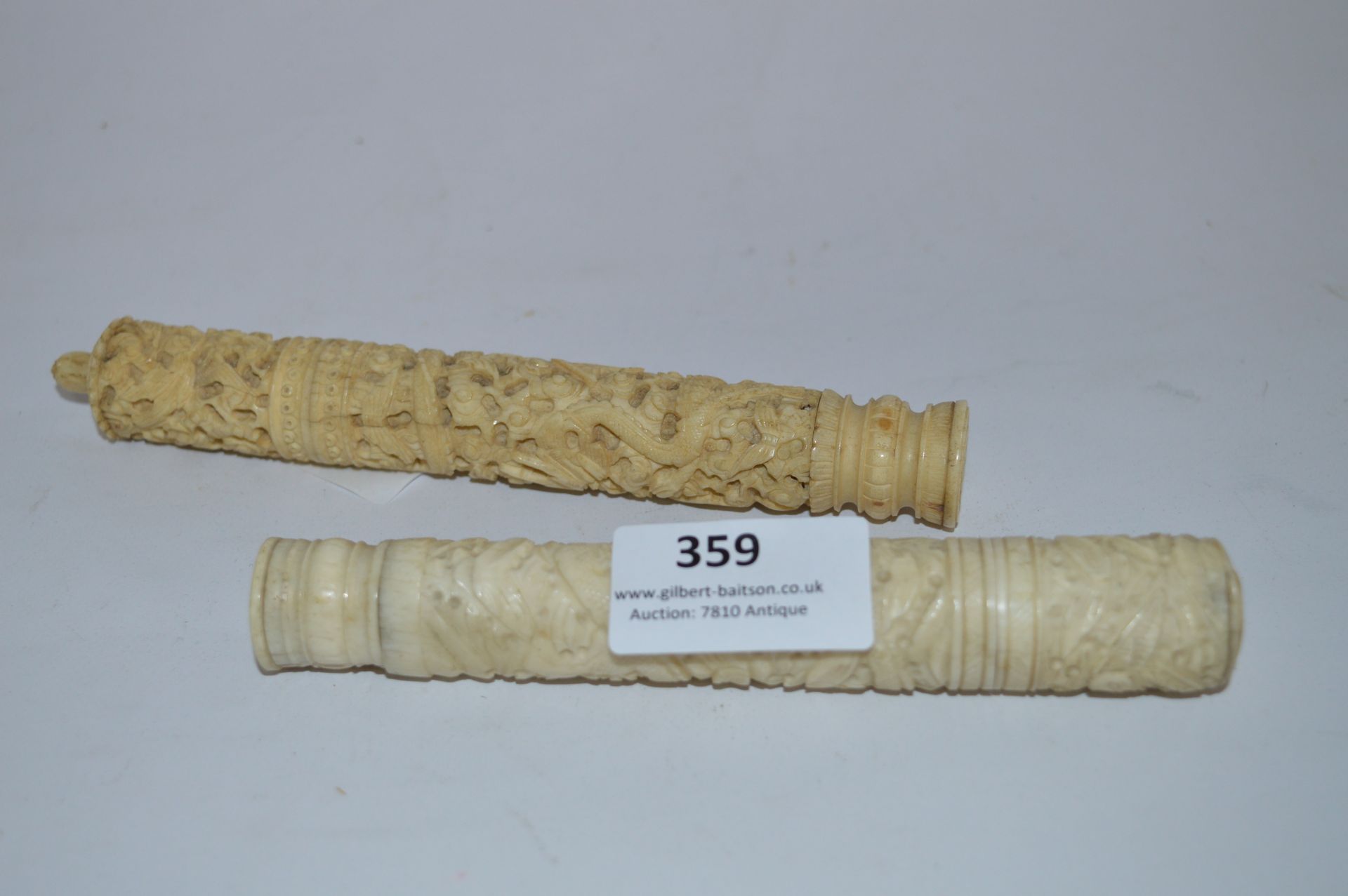 Two Carved Ivory Needlework Cases