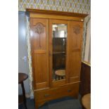 Oak Single Mirrored Door Wardrobe with Carved Panels