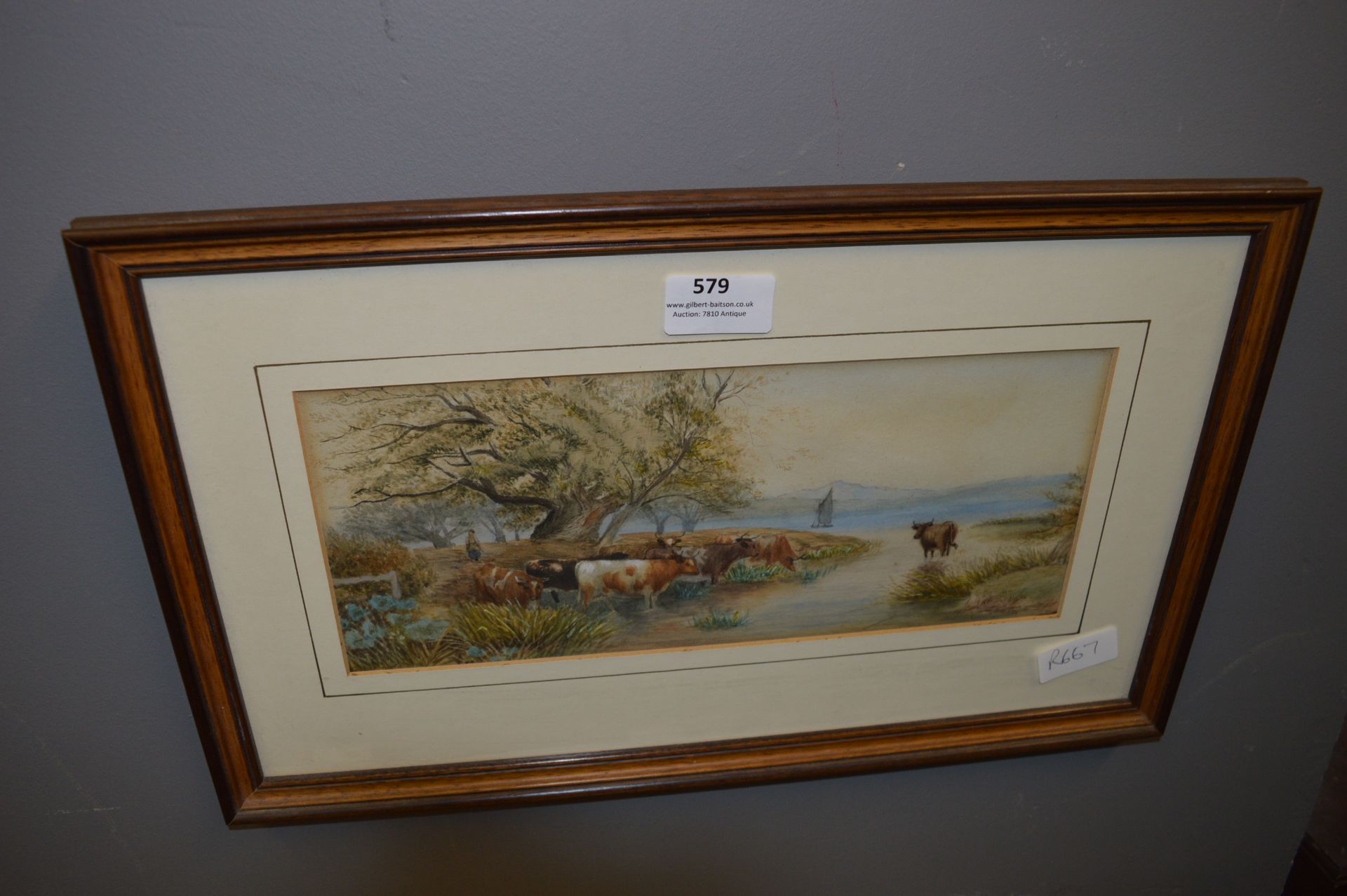 Framed Watercolour "Cattle by the Lakeside"