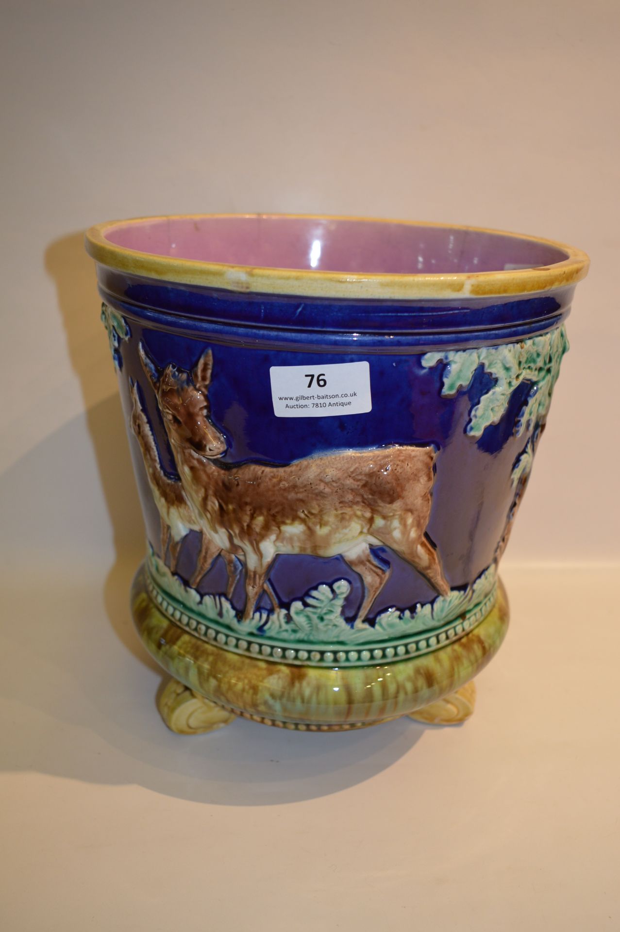 Majolica Pottery Jardiniere with Deer and Fawn Decoration