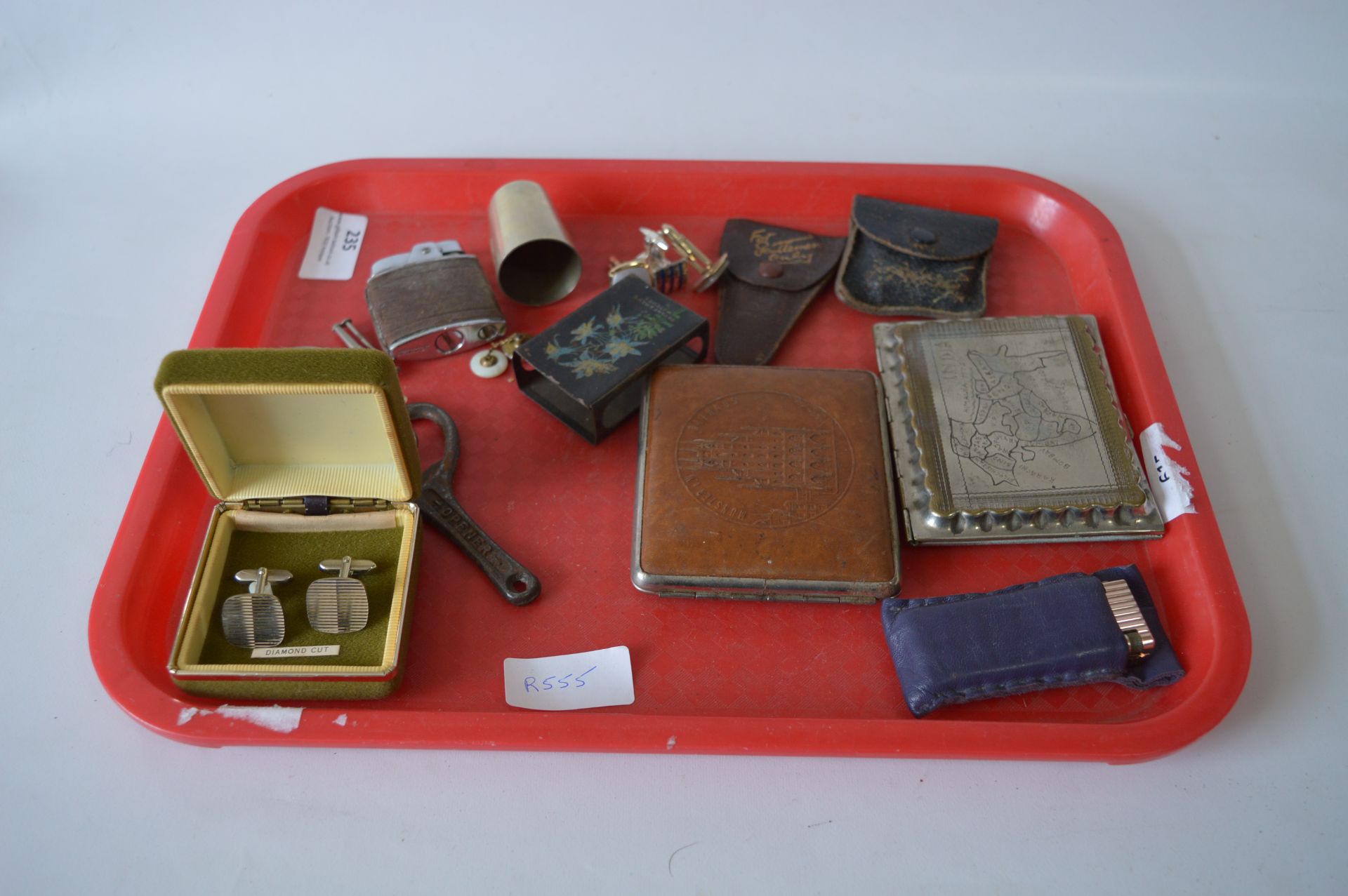 Tray Lot; Cigarette Cases, Lighters, Cufflinks and a WWII Medal