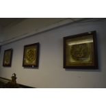 Set of Three Framed Oriental Carved Plaques