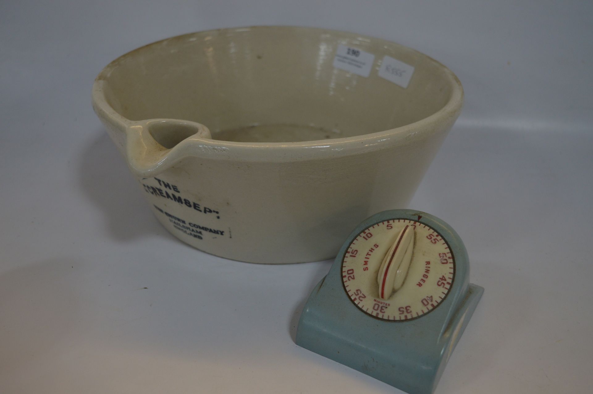 Churn Company. White Cream Mixing Bowl and a Timer