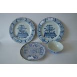 Pair of Tin Glaze Delft Plates, Blue & White Bowl and a Adams Blue & White Plate