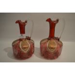 Pair of Gilt Decorated Ruby Glass Jugs