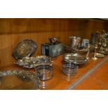 Collection of Silver Plated Ware; Wine Coasters, Tray, Cutlery, Candlesticks, etc.