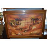 Teak Framed 1960's Abstract Oil Painting (Signed Indistinctly)