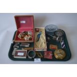 Tray Lot of Costume Jewellery, Lighters, Compact, etc.