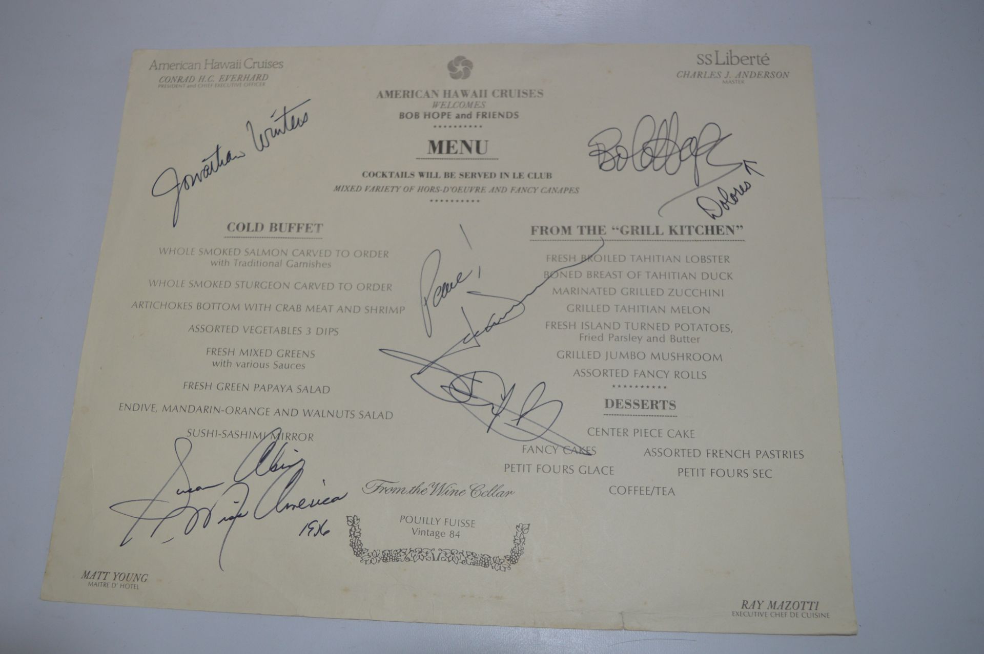 Autographed Ships Menu Signed by Bob Hope, Jonathan Winters, Morgan Brittany and Others - Image 2 of 3
