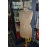 Cotton Cloth Covered Dressmakers Dummy on Wooden Stand