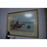 Gilt Framed Print "Fishing Boat in Harbour"