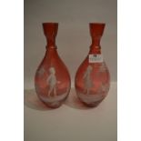 Pair of Ruby Glass Mary Gregory Vases