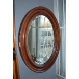 Oval Mahogany Framed Bevelled Edge Wall Mirror