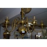 Large Brass Six Branch Ceiling Light Fitting