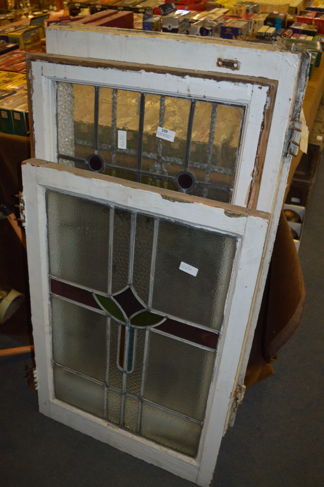 Three Lead Glazed Coloured Glass Windows