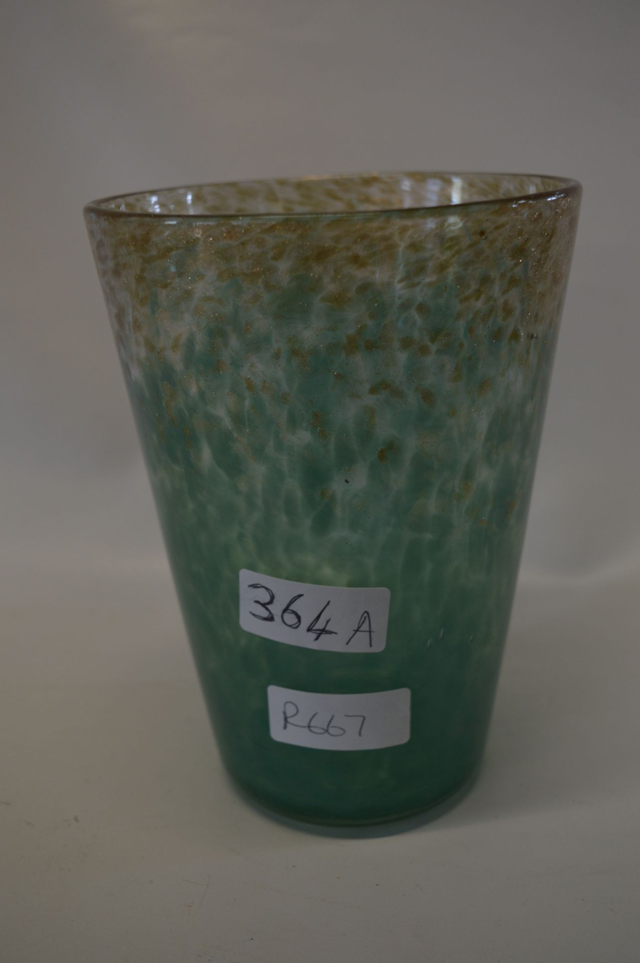 Monart Mottled Green and Gold Glass Vase