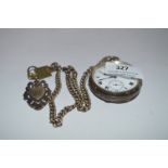 Silver Pocket Watch with Silver Chain and Fob