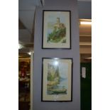Pair of Framed Prints "Lake Lugano" Signed by Artist