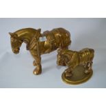 Large and Small Heavy Brass Shire Horse Ornament
