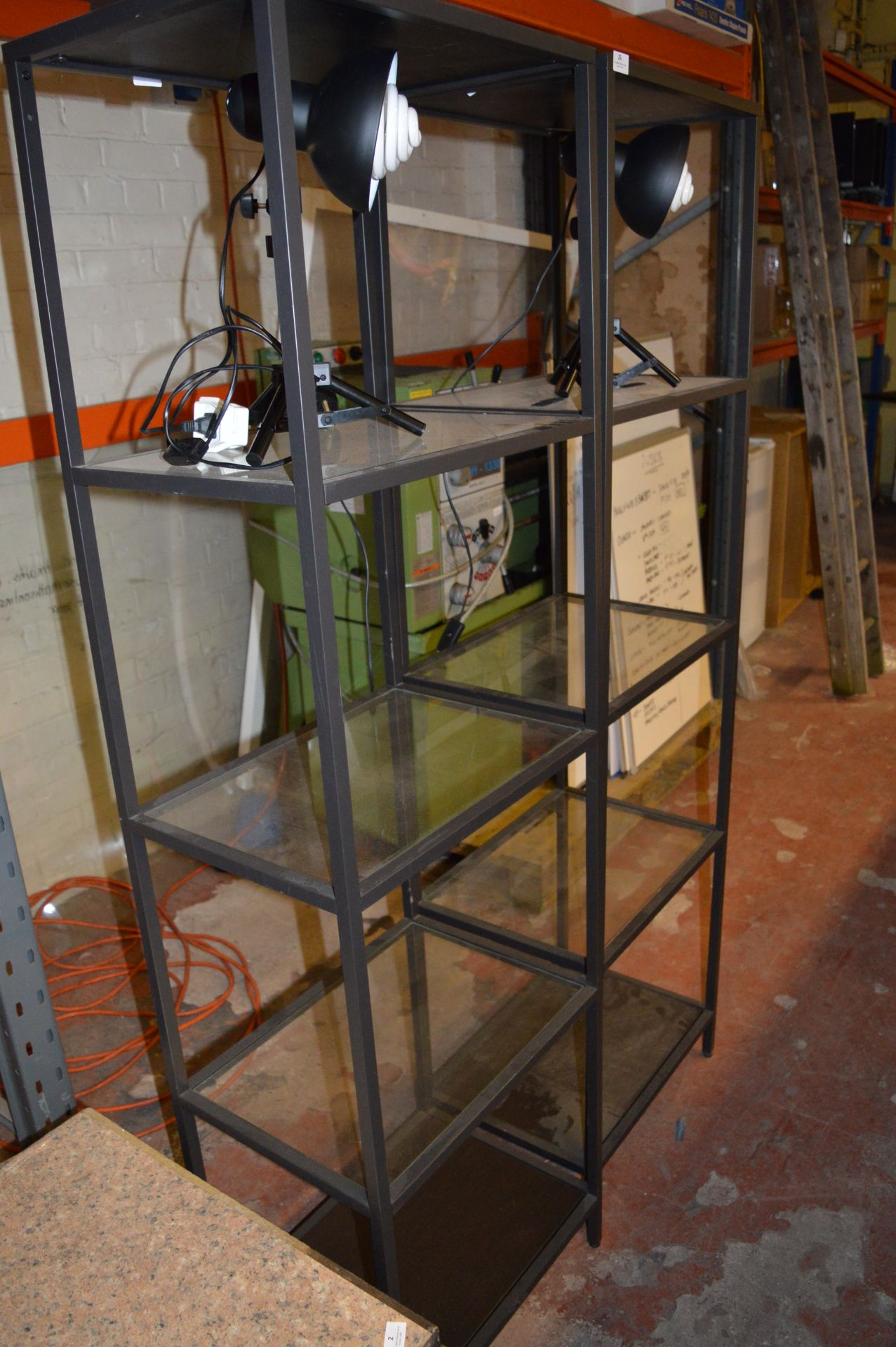 Five Tier Black and Glass Shelving Unit