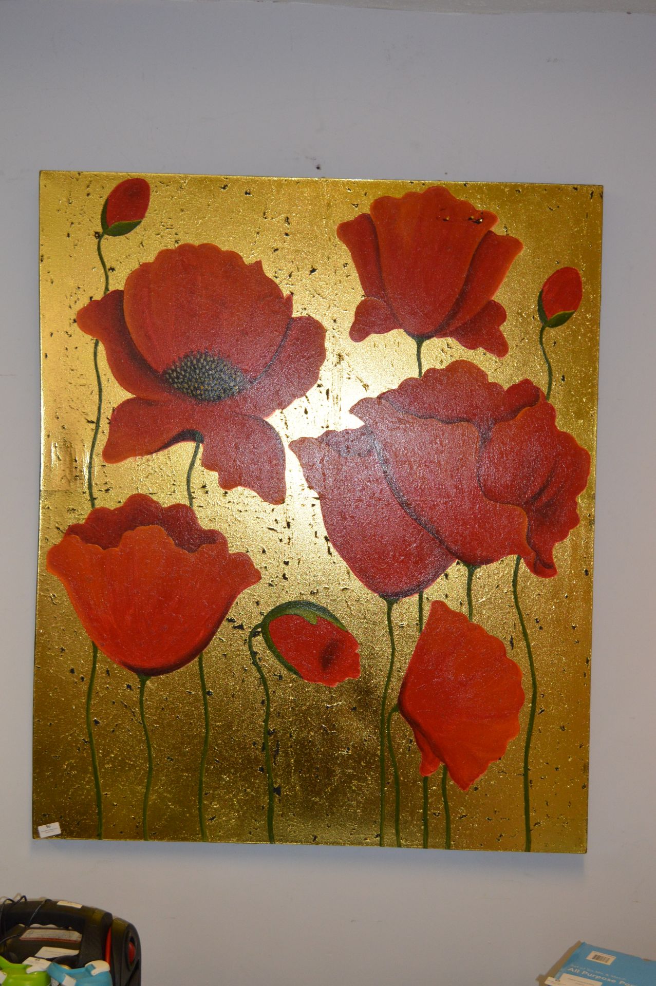 Large Unframed Printed Canvas of Poppies on Gold Background