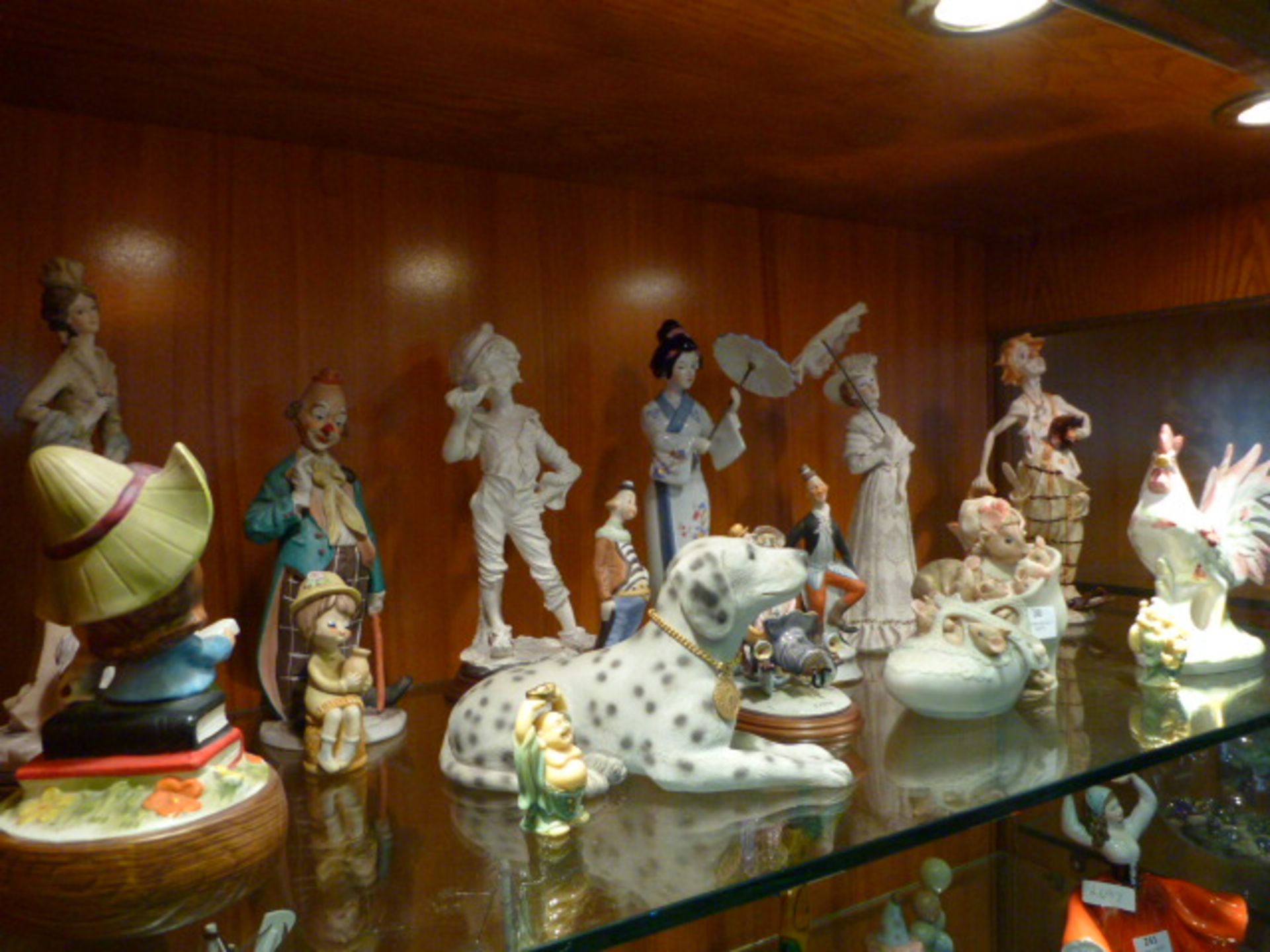 Collection of Pottery Figurines; Japanese Girl, Dog, Clown, Chicken, etc.