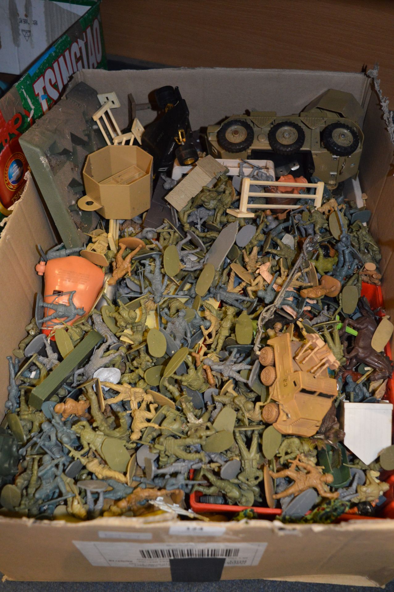 Large Box of Plastic Soldiers and Vehicles