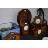 Large Collection of Mahogany Inlaid Clock Cases, Wall Clock and Spare Parts, Barometer Faces, etc.